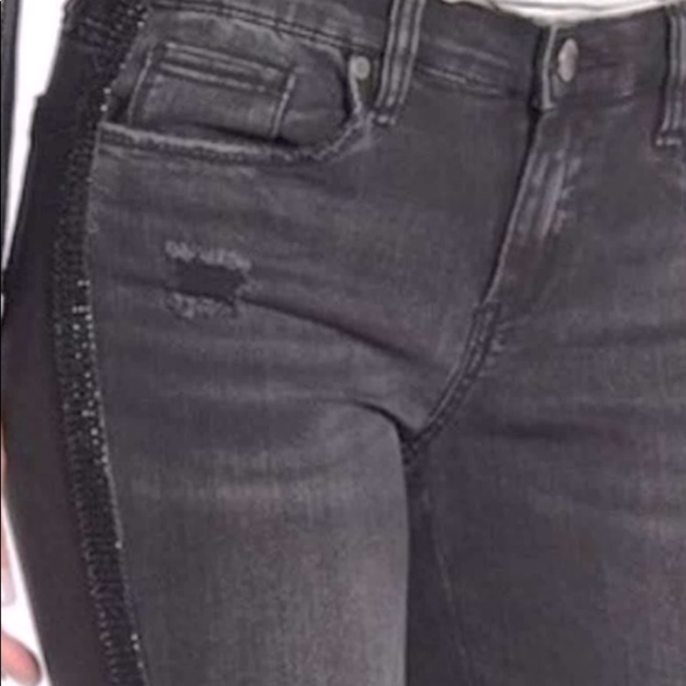 Blank NYC black rhinestone stripe Reade Crop jeans